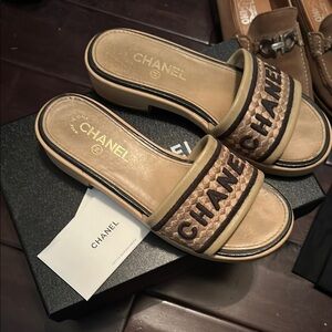 Chanel Beige Slide Sandals